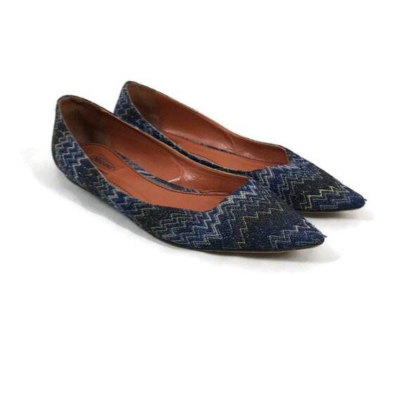 Missoni Italy Blue zig zag sparkly knit ballet flats - Picture 2 of 7